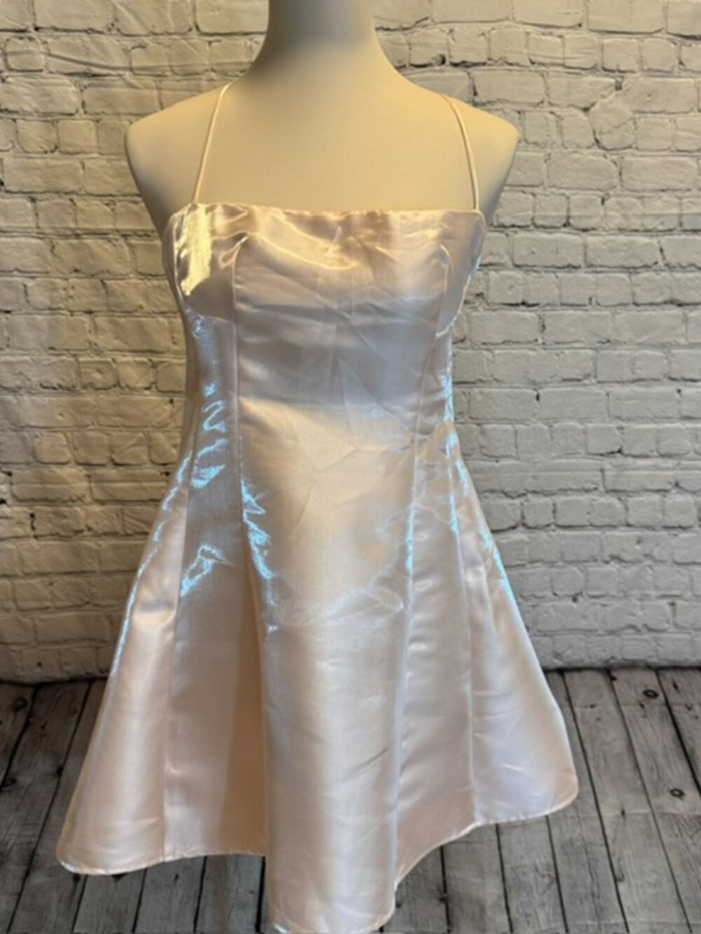 Lucy in the Sky Pink Satin Look Crisscross Back Mini Dress NWOT Sz L